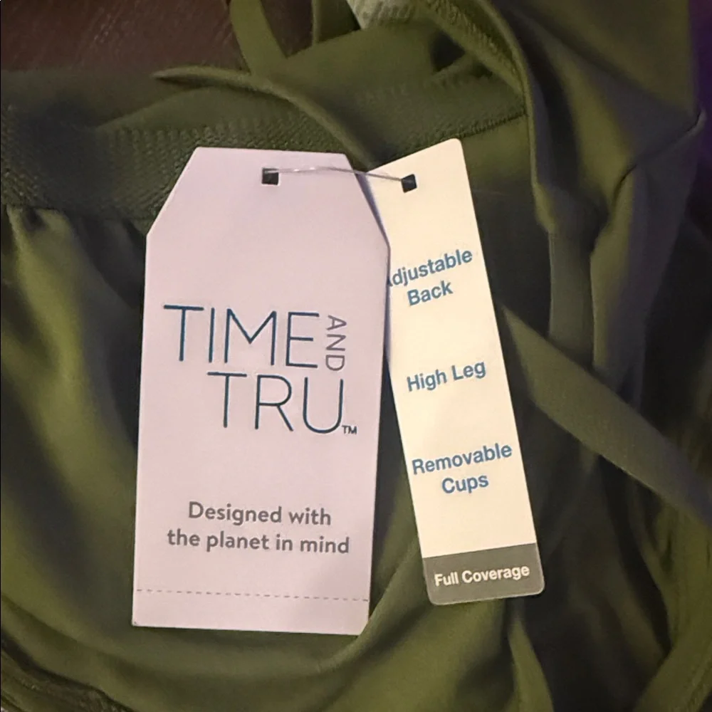 NWT size XL Olive Green One Piece Swimsuit with Lace Trim - Picture 3 of 5